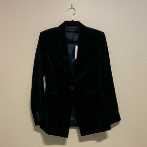 Theory Stretch Velvet Power Jacket Blazer in Green